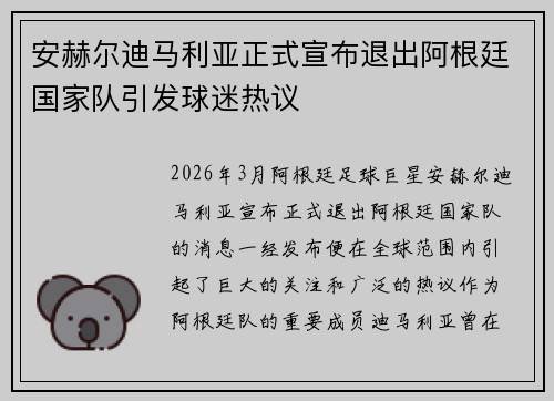 安赫尔迪马利亚正式宣布退出阿根廷国家队引发球迷热议